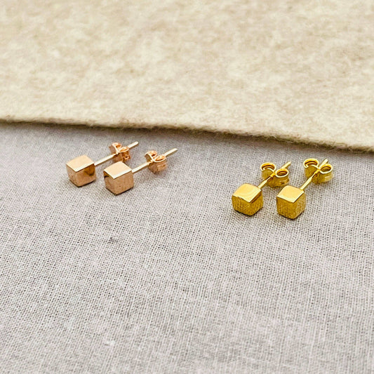 Dainty Gold and Rose Gold Solid Cube Stud Earrings, Tiny Cube Stud Earrings, Solid Gold Minimalist Square Stud Earrings sjewellery|sara jewellery shop toronto