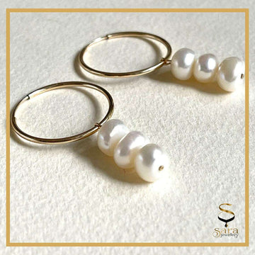 Drop pearl earrings| Drop pearl with gold hoop earrings| Gold hoop earrings sjewellery|sara jewellery shop toronto
