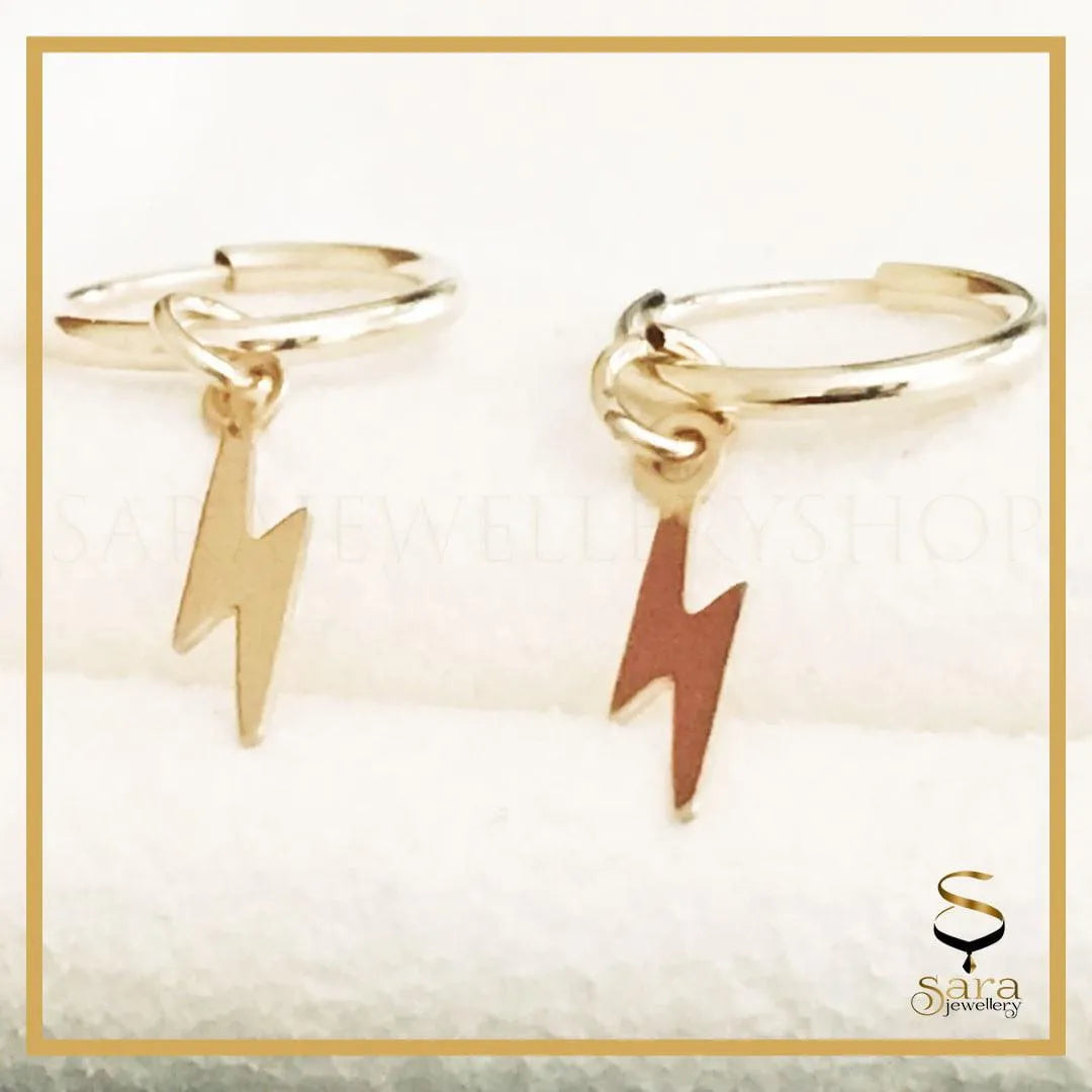 14 K Gold filled Mini Lightning Bolt and hoop earrings| Tiny Dangle Hoops - sjewellery|sara jewellery shop toronto