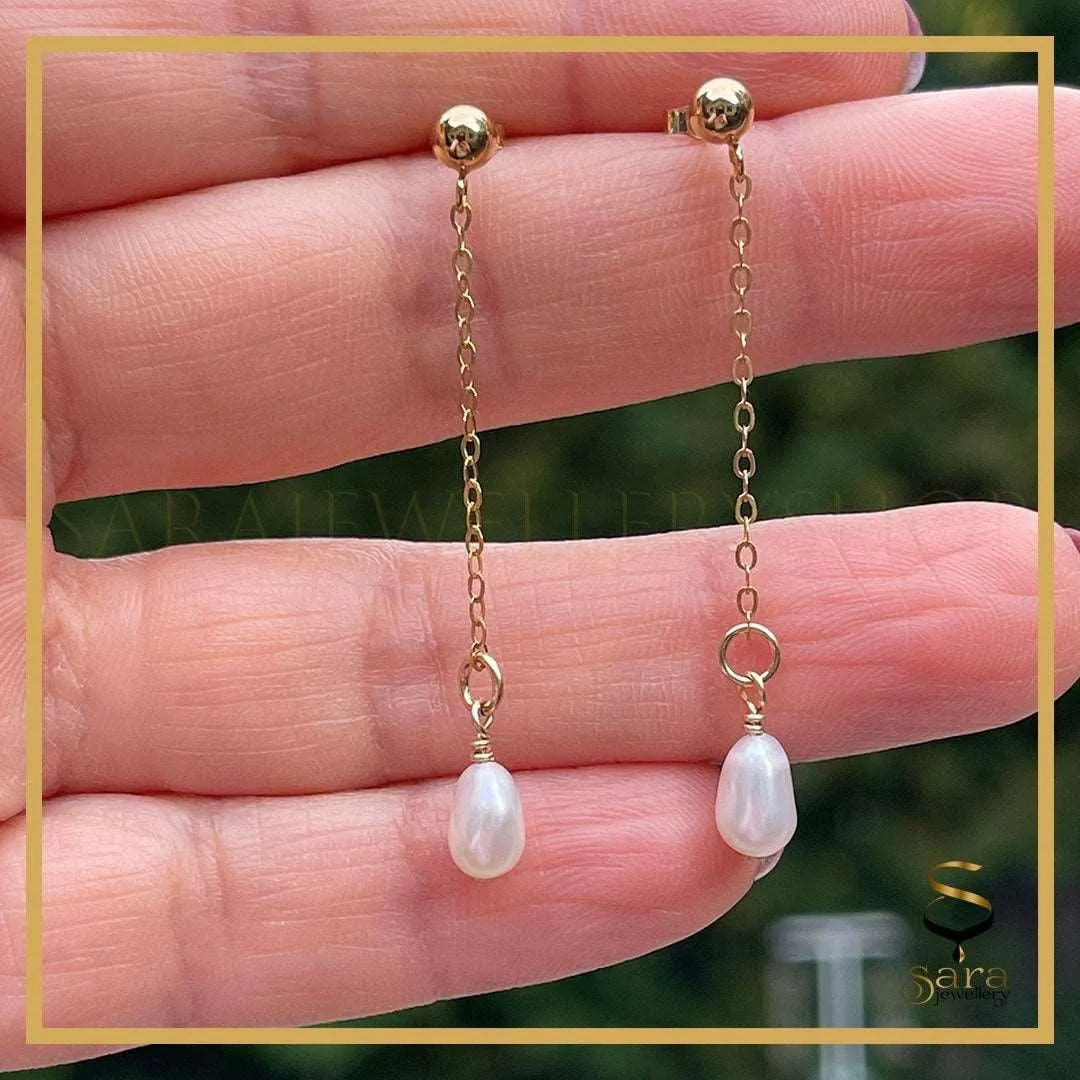 14 k gold-filled Freshwater Pearl| Drop Earrings Dangling Long Chain Earrings| Dangle Stud Earrings Jewelry Gifts for Women Girls Birthday - sjewellery|sara jewellery shop toronto