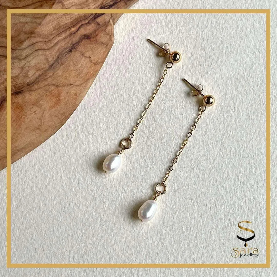 14 k gold-filled Freshwater Pearl| Drop Earrings Dangling Long Chain Earrings| Dangle Stud Earrings Jewelry Gifts for Women Girls Birthday - sjewellery|sara jewellery shop toronto