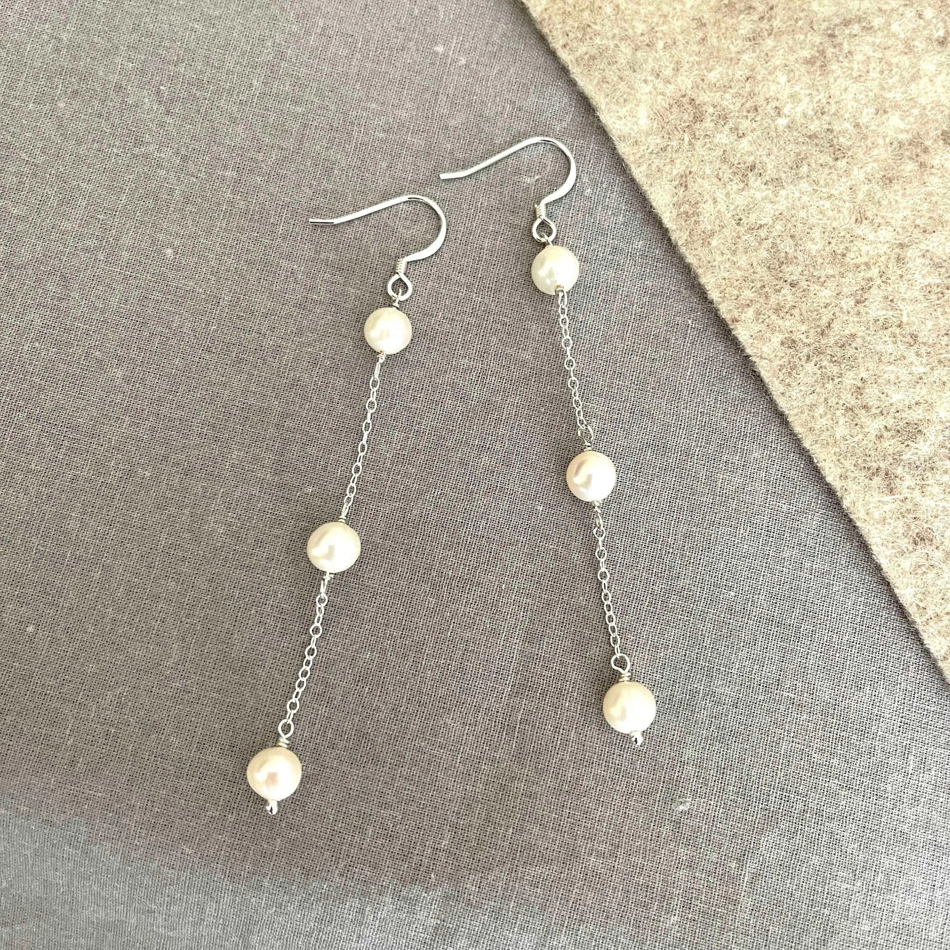 14K Gold Filled Tarnish Resistant, Pearl Drop Earrings, 3 Pearls Drop Earrings - sjewellery|sara jewellery shop toronto