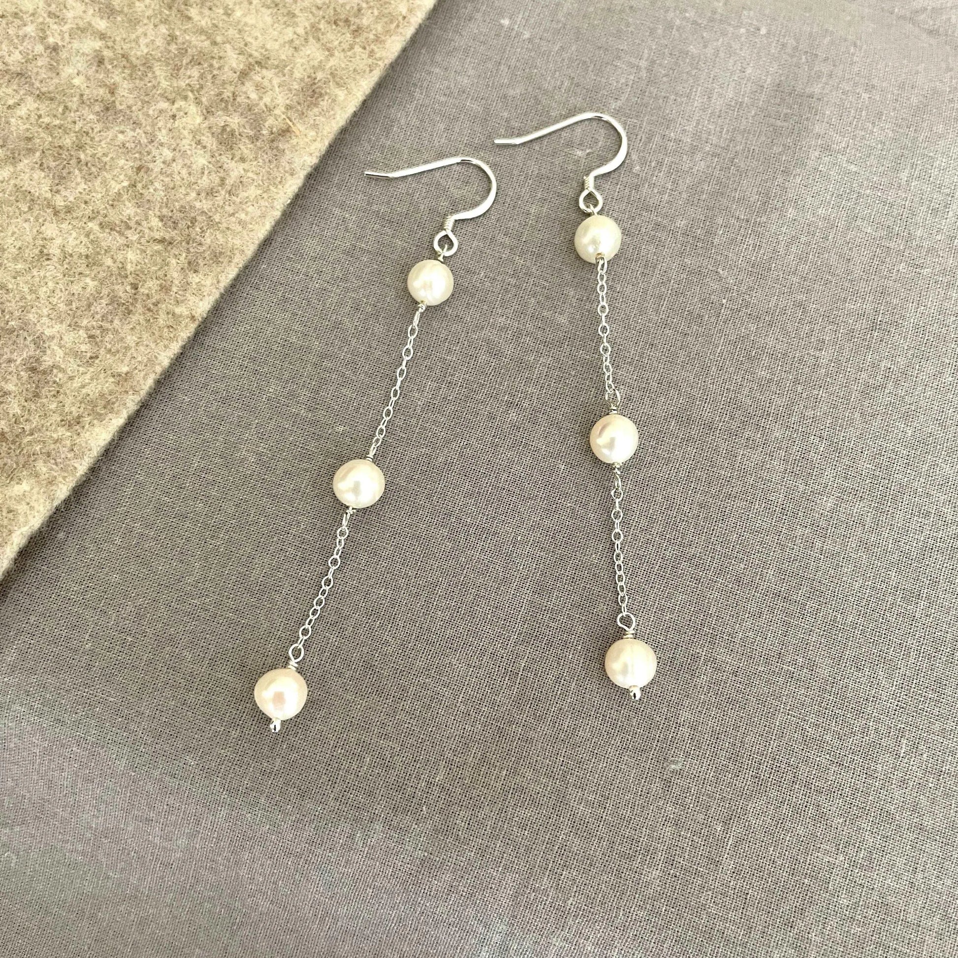 14K Gold Filled Tarnish Resistant, Pearl Drop Earrings, 3 Pearls Drop Earrings - sjewellery|sara jewellery shop toronto