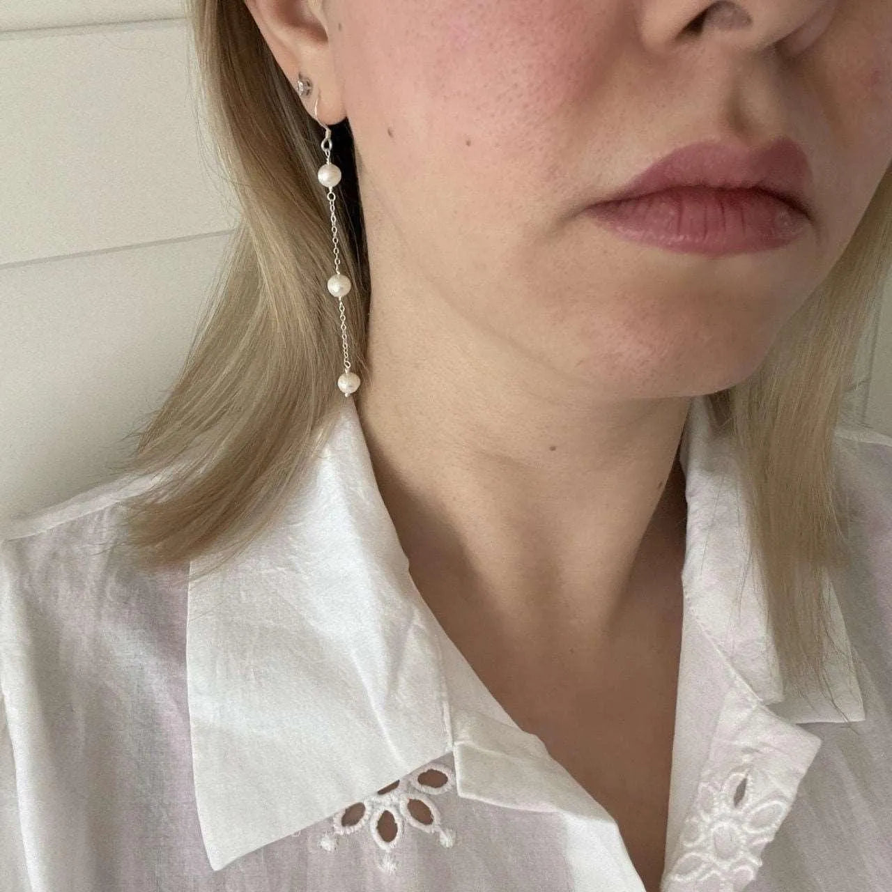 14K Gold Filled Tarnish Resistant, Pearl Drop Earrings, 3 Pearls Drop Earrings - sjewellery|sara jewellery shop toronto