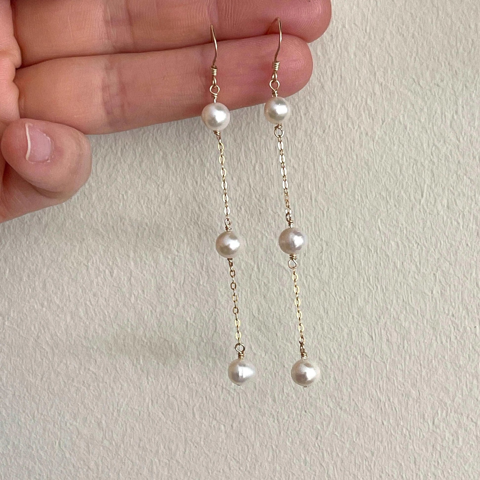 14K Gold Filled Tarnish Resistant, Pearl Drop Earrings, 3 Pearls Drop Earrings - sjewellery|sara jewellery shop toronto