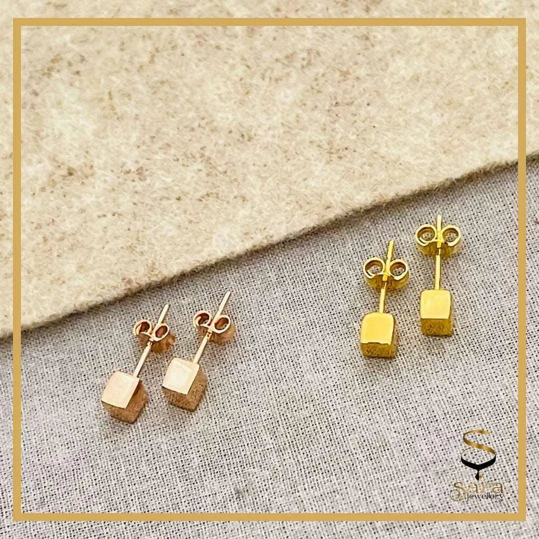 14K Gold Filled Tarnish Resistant Square Stud Earrings| Dainty Gold and Rose Gold Solid Earrings | Simple Stud Earrings For Everyday Wear - sjewellery|sara jewellery shop toronto