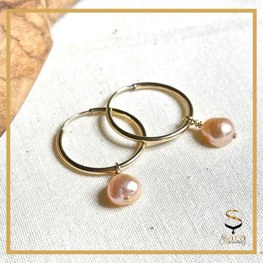 14K Gold Filled Tarnish Resistant with fresh-water pearls | Minimal Dainty gold Hoop Earrings - sjewellery|sara jewellery shop toronto