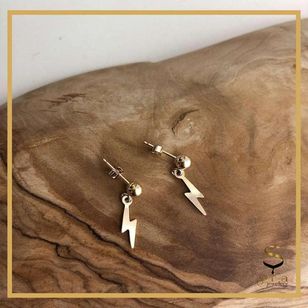 14k Dangling Lightning Bolt Earrings, 14k Gold-Filled Ball Studs Earrings - sjewellery|sara jewellery shop toronto