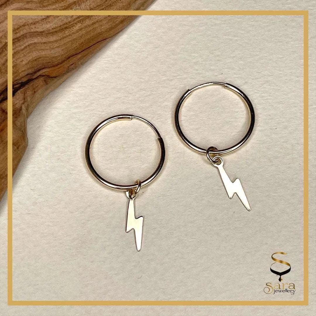 14k Dangling Lightning Bolt Earrings, 14k Gold-Filled Ball Studs Earrings - sjewellery|sara jewellery shop toronto