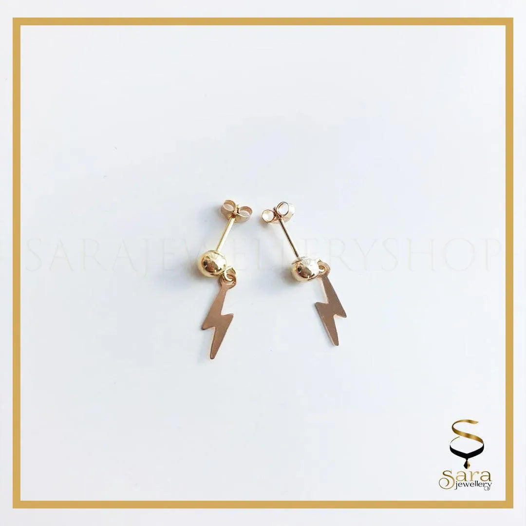 14k Dangling Lightning Bolt Earrings, 14k Gold-Filled Ball Studs Earrings - sjewellery|sara jewellery shop toronto