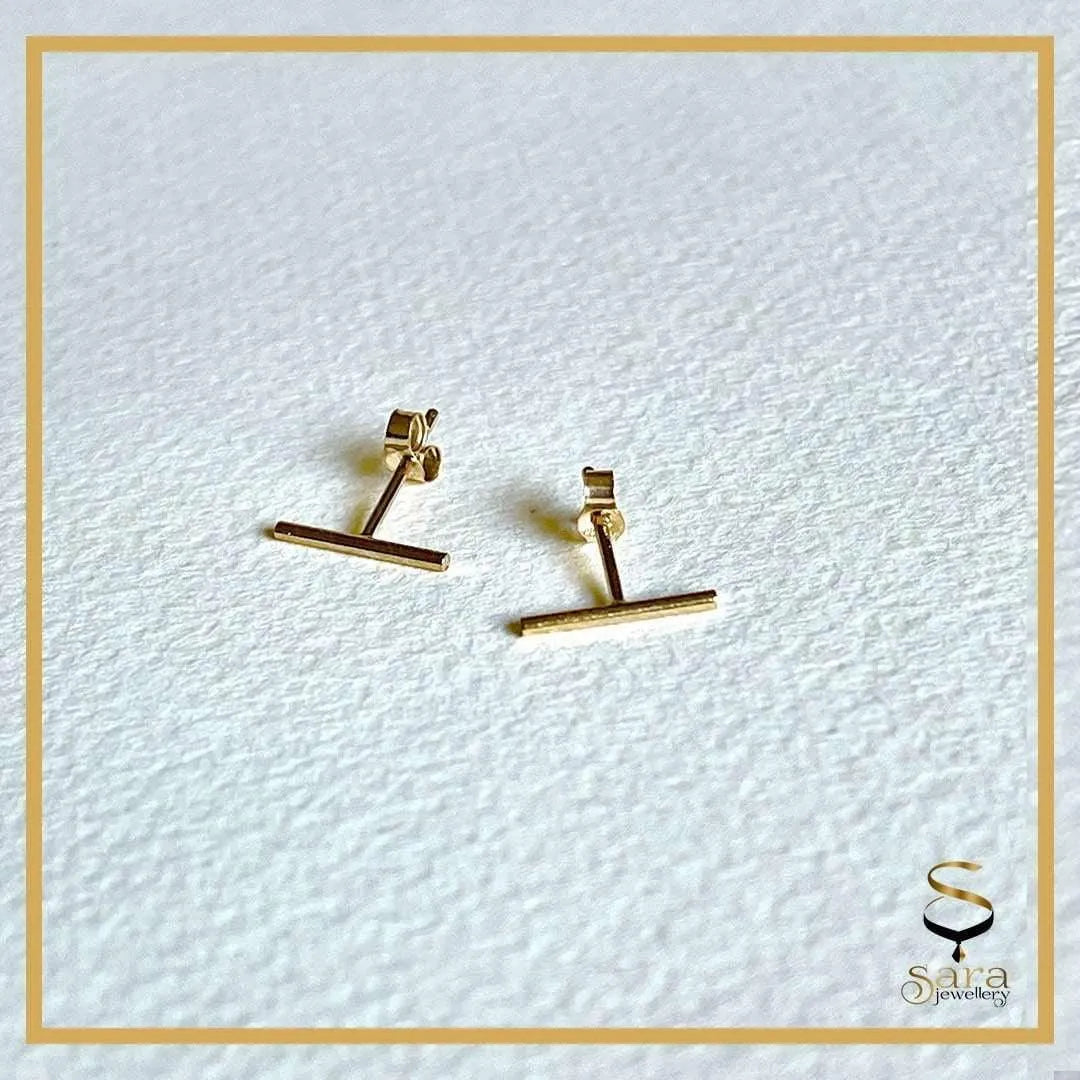 14k Gold Bar Studs, Line Stud Earrings gold, Single Gold Bar Stud Earrings - sjewellery|sara jewellery shop toronto