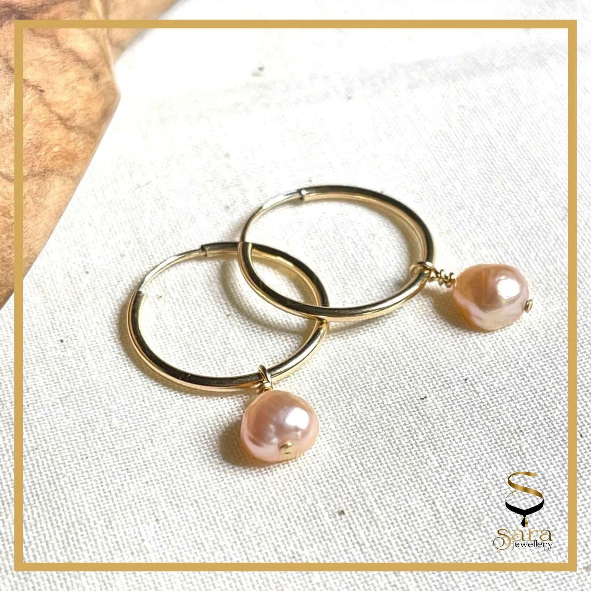 14k Gold  Filled Dainty Hoop Earrings With Freshwater Pearls - Sara jewellery shop