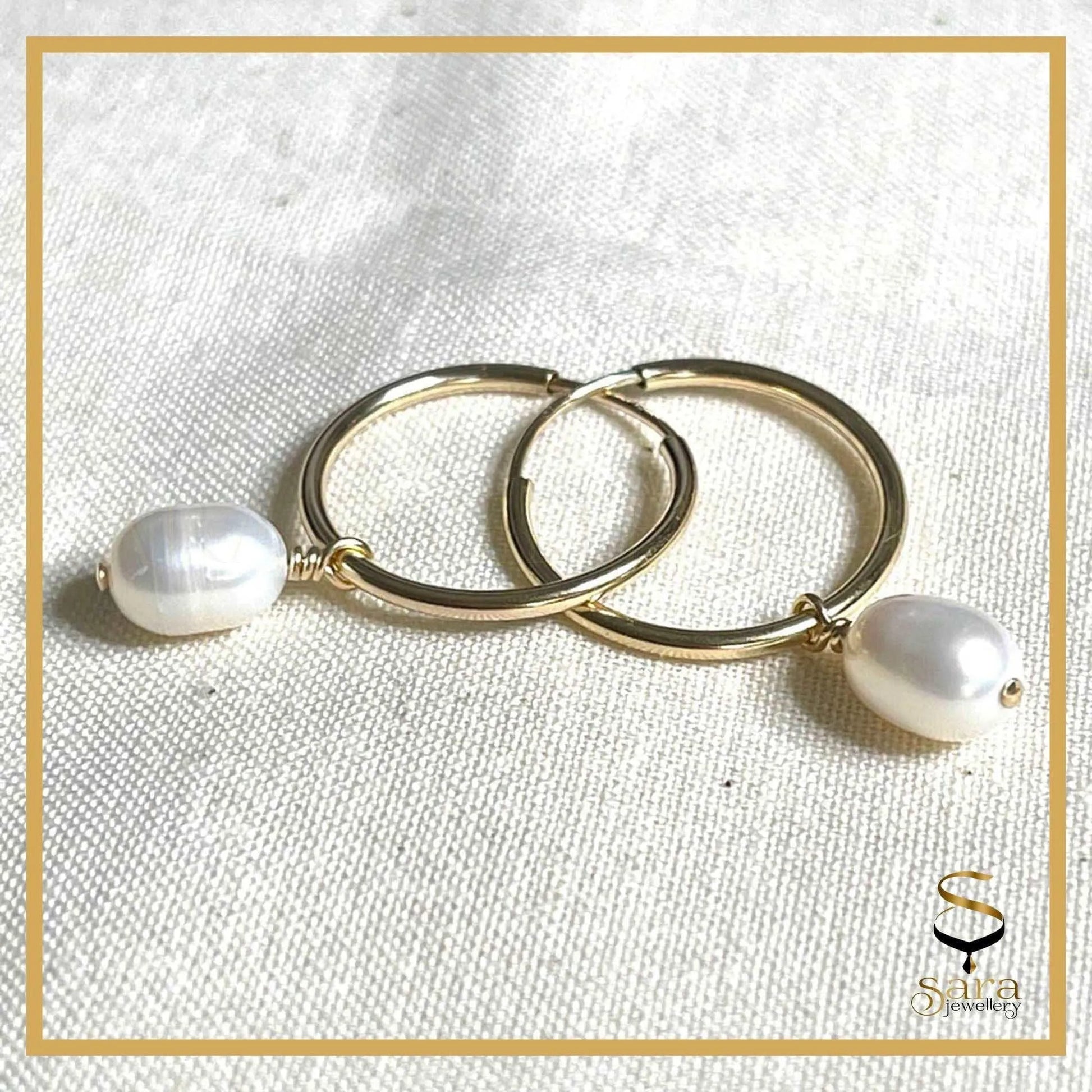 14k Gold  Filled Dainty Hoop Earrings With Freshwater Pearls - sjewellery|sara jewellery shop toronto