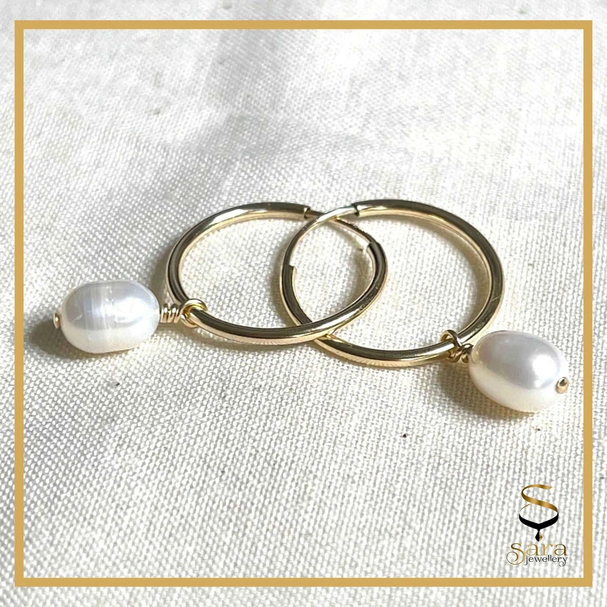 14k Gold  Filled Dainty Hoop Earrings With Freshwater Pearls - Sara jewellery shop