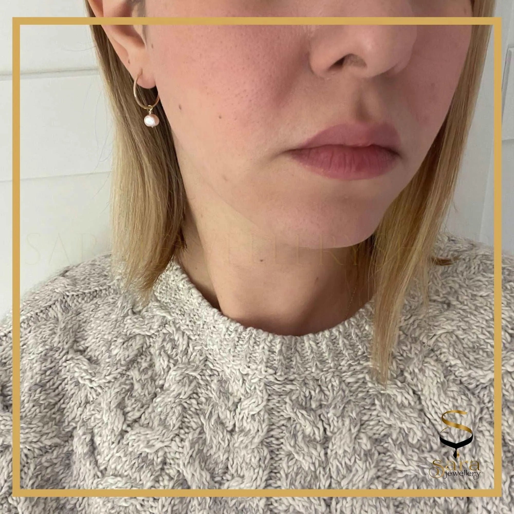 14k Gold  Filled Dainty Hoop Earrings With Freshwater Pearls - Sara jewellery shop