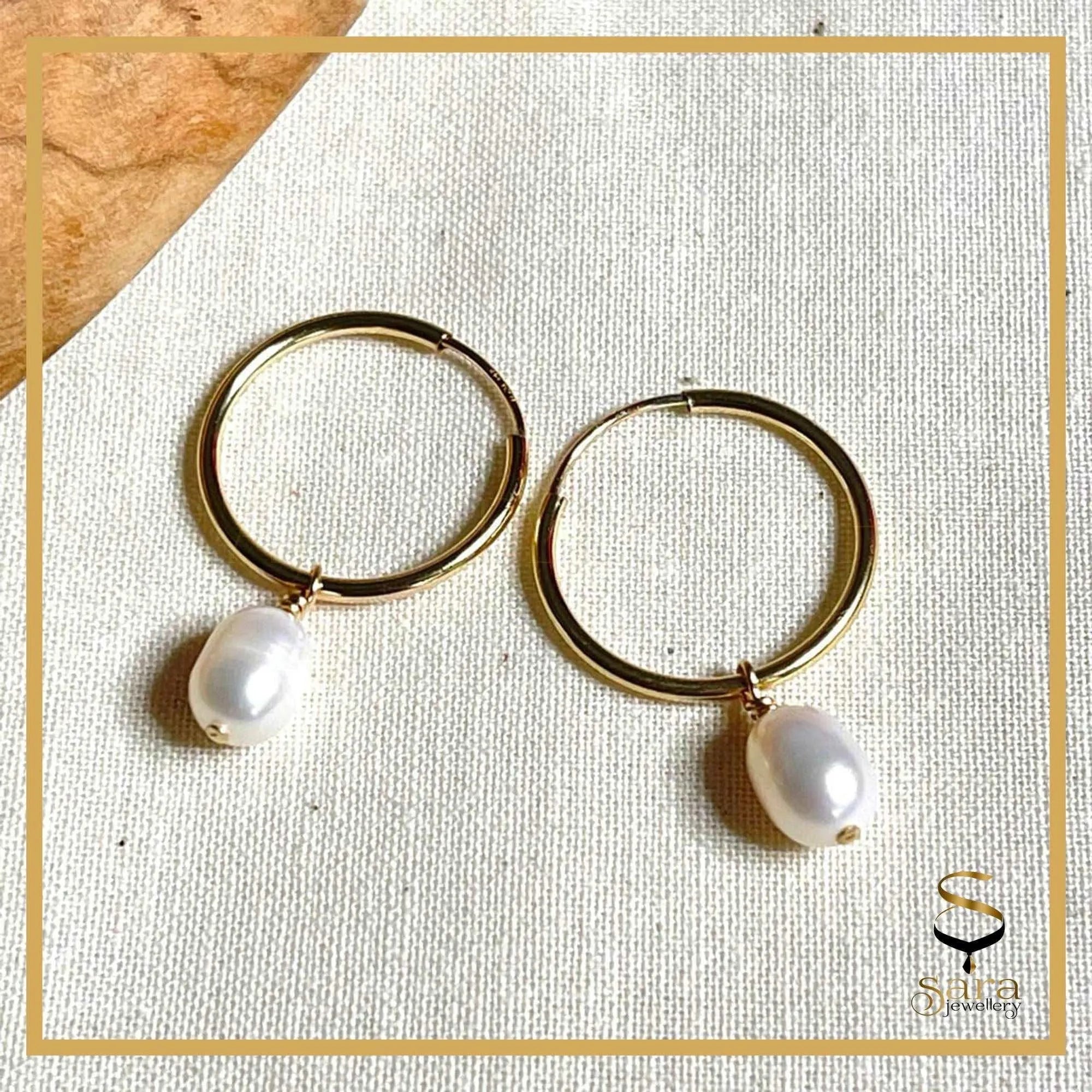 14k Gold  Filled Dainty Hoop Earrings With Freshwater Pearls - Sara jewellery shop