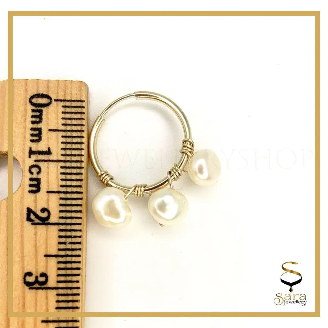 14k Gold Filled Hoop Earrings With 3 Pearl| For Everyday Wear - sjewellery|sara jewellery shop toronto