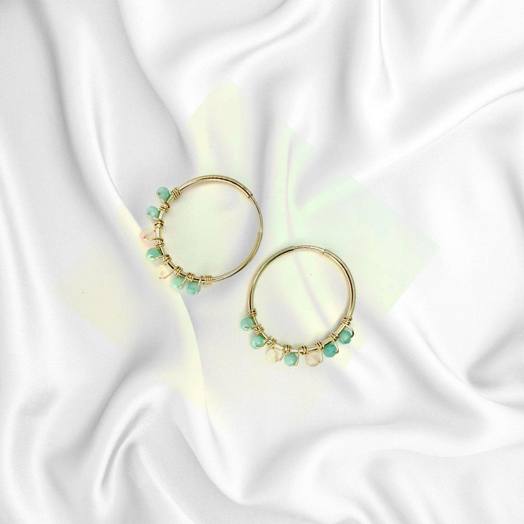 14k Gold Filled Hoop Earrings With Freshwater Pearl And Small Faceted Stones - sjewellery|sara jewellery shop toronto