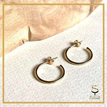 3/4 Hoop studs earrings in 14 k gold-filled l 3/4 open gold filled hoop studs l 14k gold filled earrings - sjewellery|sara jewellery shop toronto