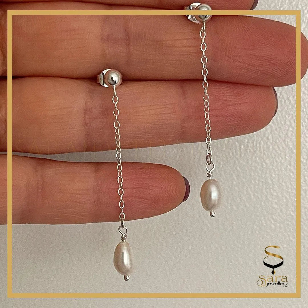 925 Sterling Silver Freshwater Pearl| Drop Earrings Dangling Long Chain Earrings|  Dangle Stud Earrings Jewelry Gifts for Women Girls Birthday sjewellery|sara jewellery shop toronto