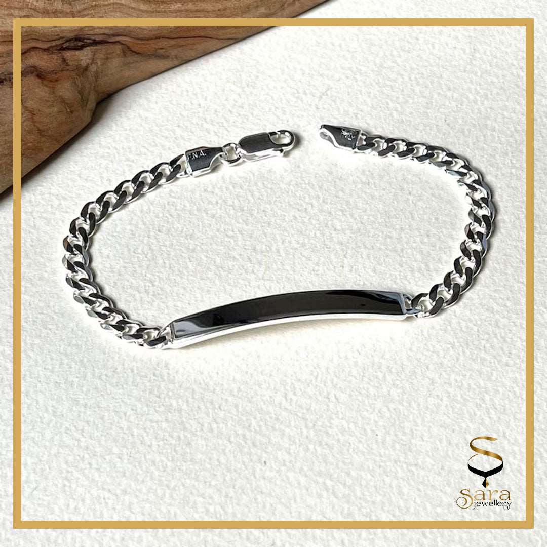925 Sterling Silver Personalized name plate bracelet in sterling silver| Italian made| Men Women Teen Jewelry sjewellery|sara jewellery shop toronto