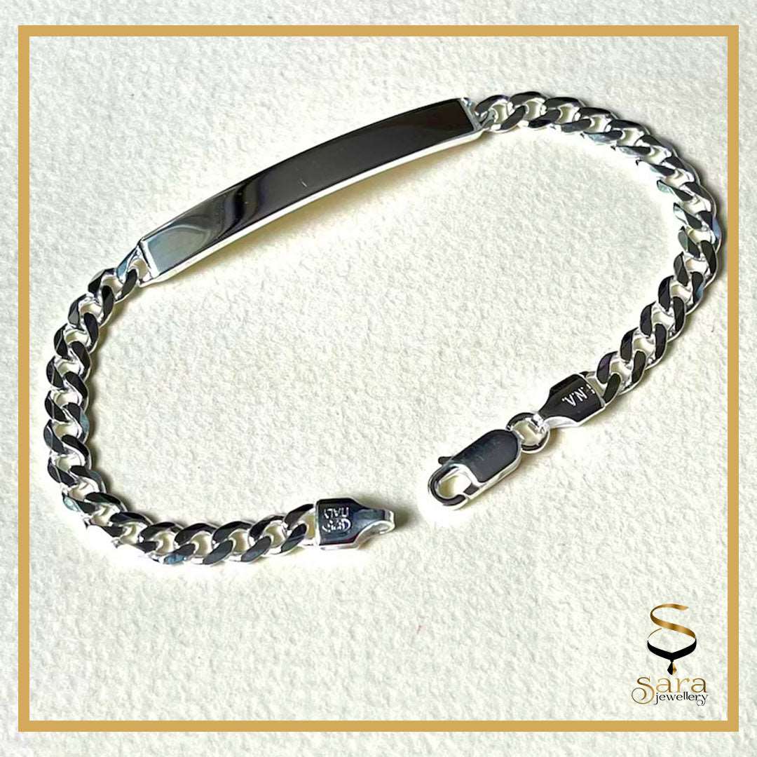 925 Sterling Silver Personalized name plate bracelet in sterling silver| Italian made| Men Women Teen Jewelry sjewellery|sara jewellery shop toronto