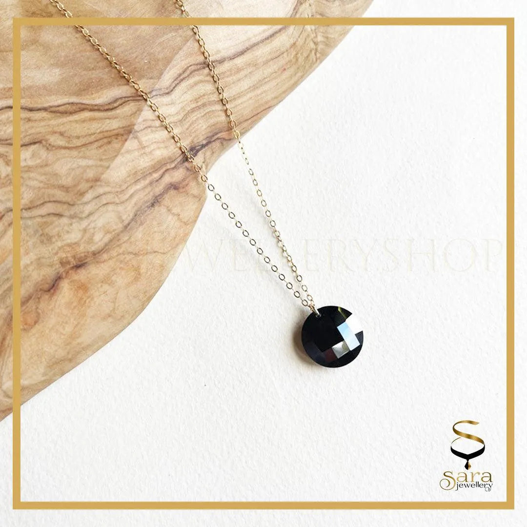 Black faceted Cubic Zirconia with 14k Gold-filled chain| Pendant Charm  Jewelry For Women Gifts For Her - Sara jewellery shop
