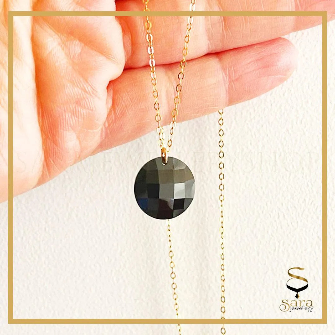 Black faceted Cubic Zirconia with 14k Gold-filled chain| Pendant Charm  Jewelry For Women Gifts For Her - Sara jewellery shop