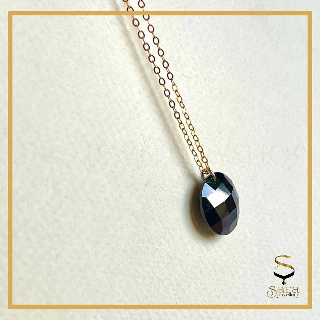 Black faceted Cubic Zirconia with 14k Gold-filled chain| Pendant Charm  Jewelry For Women Gifts For Her - Sara jewellery shop