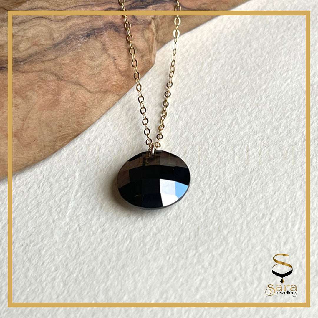 Black faceted Cubic Zirconia with 14k Gold-filled chain| Pendant Charm  Jewelry For Women Gifts For Her sjewellery|sara jewellery shop toronto