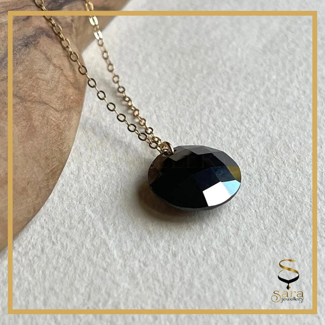 Black faceted Cubic Zirconia with 14k Gold-filled chain| Pendant Charm  Jewelry For Women Gifts For Her - Sara jewellery shop