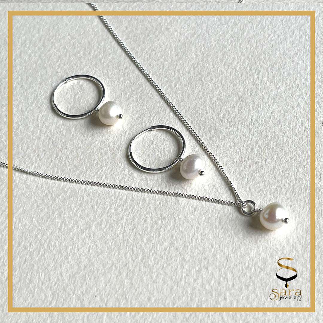 Bridesmaid Jewelry Set Pearl, Sterling Silver Necklace And Earring sjewellery|sara jewellery shop toronto