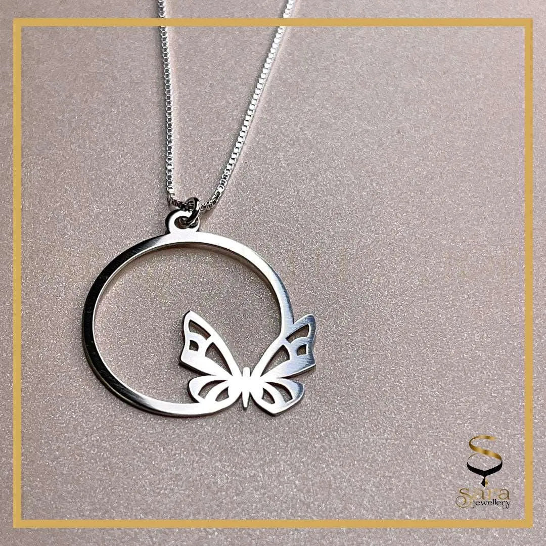 Butterfly hoops pendant| Sterling silver butterfly hoops pendant with box chain - sjewellery|sara jewellery shop toronto