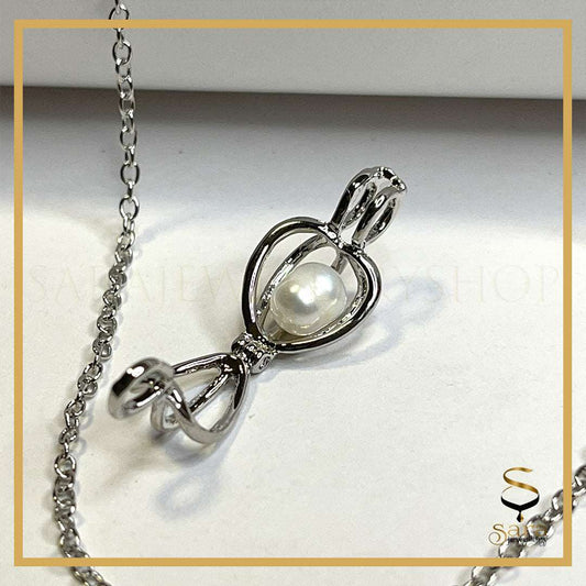 Cage Pendant| necklaces Pearl  Cage Pendant| Pearl in white gold plated cage with silver chain sjewellery|sara jewellery shop toronto