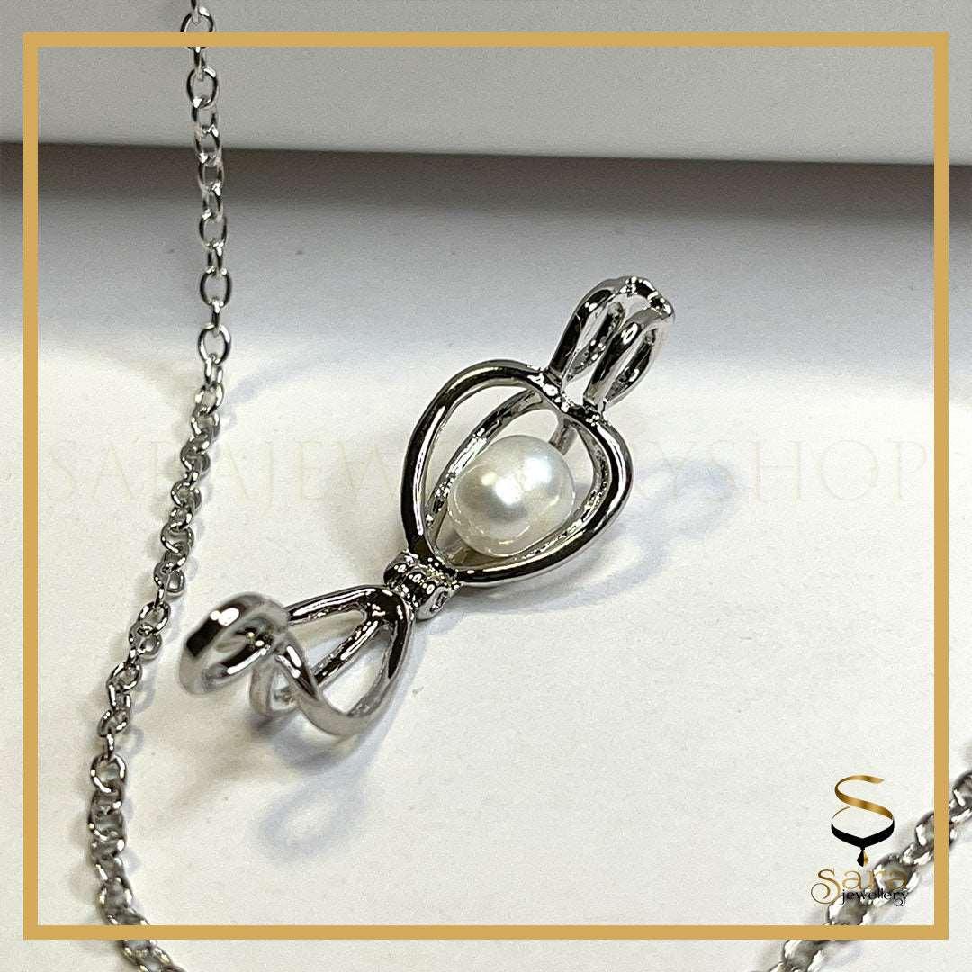 Cage Pendant| necklaces Pearl Cage Pendant| Pearl in white gold plated cage with silver chain - sjewellery|sara jewellery shop toronto