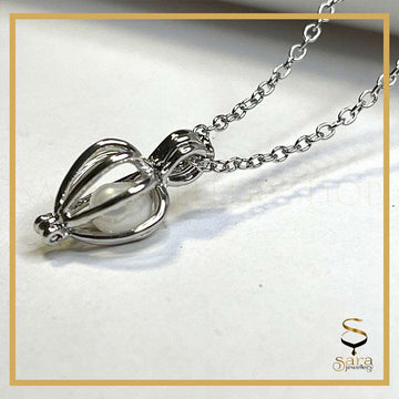 Cage Pendant| necklaces Pearl  Cage Pendant| Pearl in white gold plated cage with silver chain sjewellery|sara jewellery shop toronto