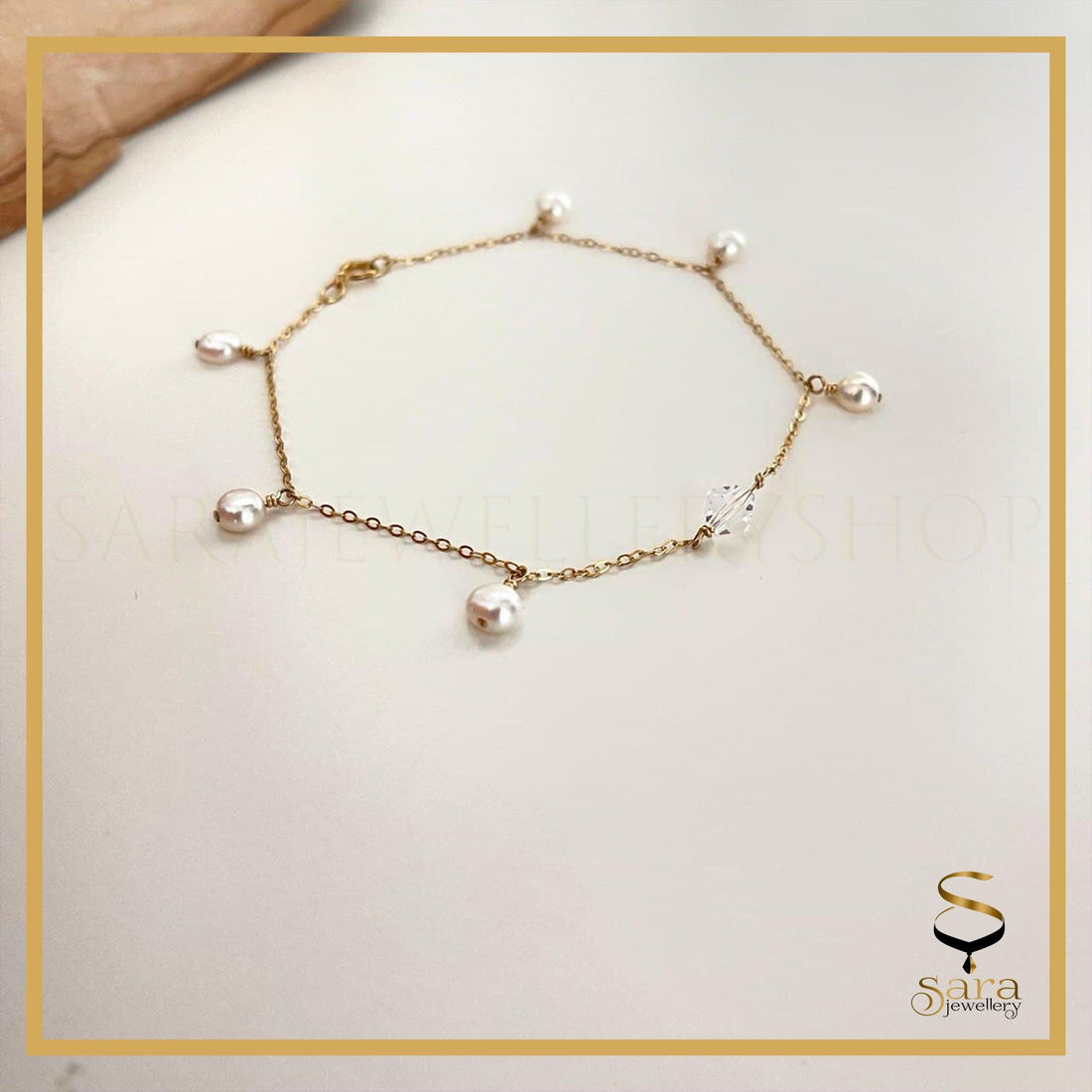 Cordelia Anklet Shiny Chain Anklet Freshwater Pearl with Crystal/ Bracelet - sjewellery|sara jewellery shop toronto