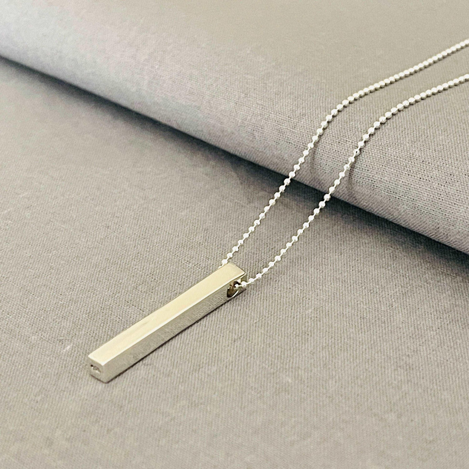 Custom 3D Bar Necklace In Sterling Silver, Engravable necklace sjewellery|sara jewellery shop toronto