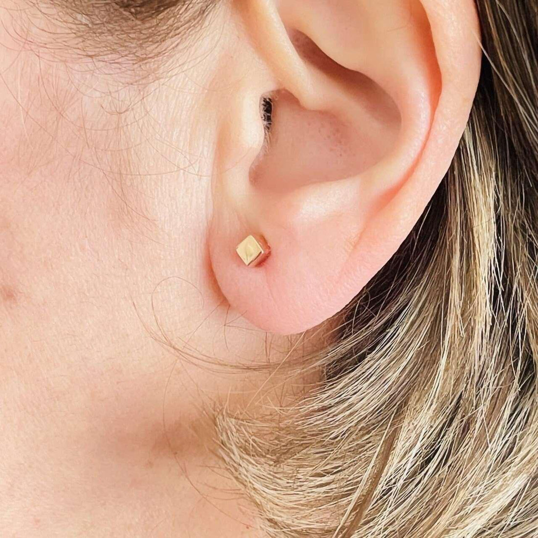 Dainty Gold and Rose Gold Solid Cube Stud Earrings, Tiny Cube Stud Earrings, Solid Gold Minimalist Square Stud Earrings - sjewellery|sara jewellery shop toronto
