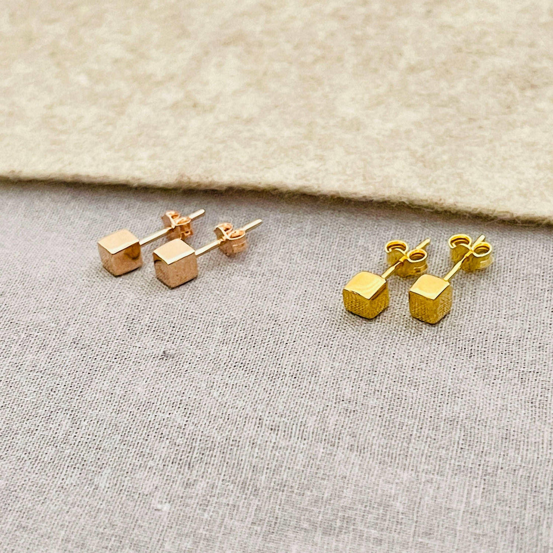 Dainty Gold and Rose Gold Solid Cube Stud Earrings, Tiny Cube Stud Earrings, Solid Gold Minimalist Square Stud Earrings - sjewellery|sara jewellery shop toronto