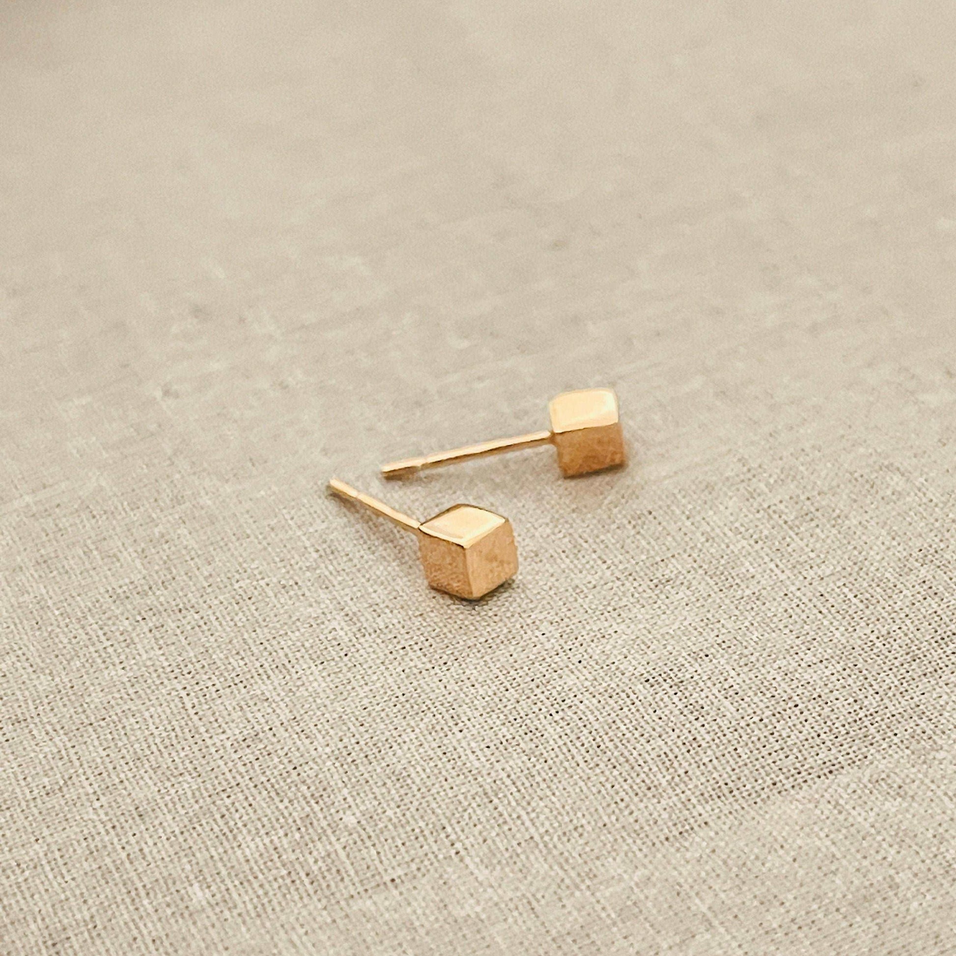 Dainty Gold and Rose Gold Solid Cube Stud Earrings, Tiny Cube Stud Earrings, Solid Gold Minimalist Square Stud Earrings sjewellery|sara jewellery shop toronto