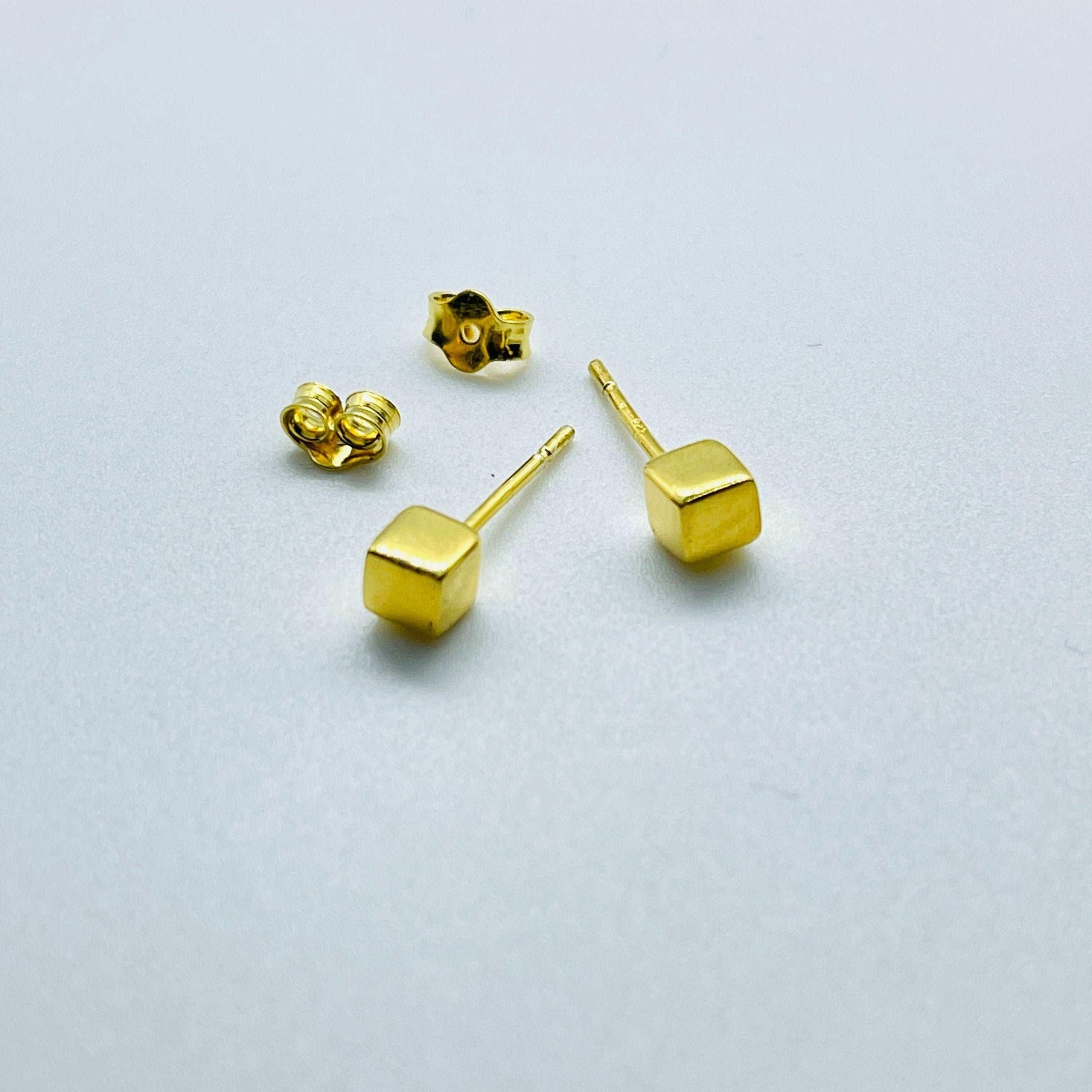 Dainty Gold and Rose Gold Solid Cube Stud Earrings, Tiny Cube Stud Earrings, Solid Gold Minimalist Square Stud Earrings sjewellery|sara jewellery shop toronto