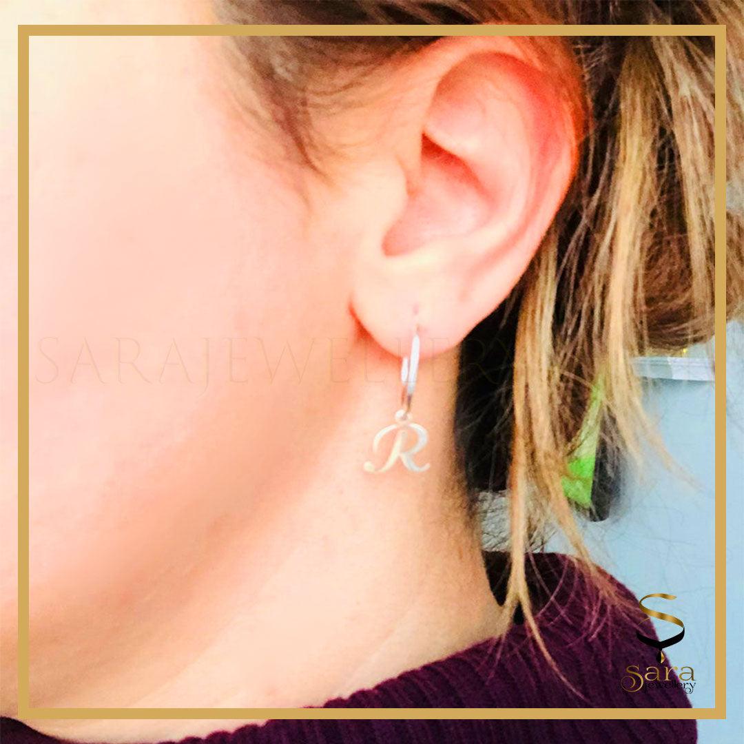 Dainty Initial Earrings Minimalist in Sterling Silver| Custom Name Earrings| 925 Alphabet Earring - Sara jewellery shop