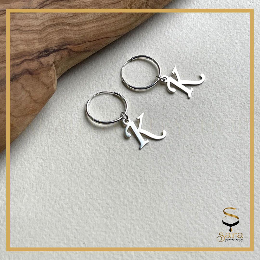 Dainty Initial Earrings Minimalist in Sterling Silver| Custom Name Earrings| 925 Alphabet Earring - Sara jewellery shop