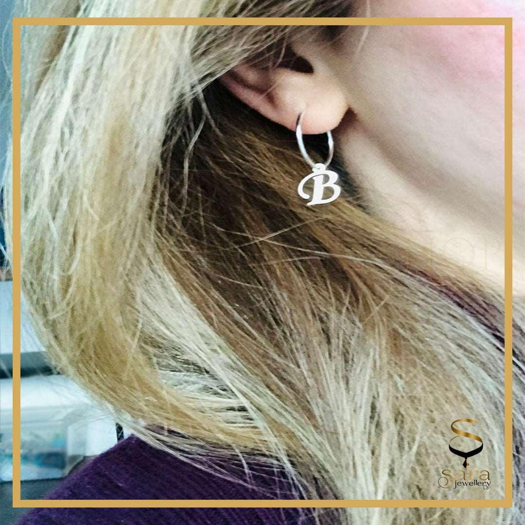 Dainty Initial Earrings Minimalist in Sterling Silver| Custom Name Earrings| 925 Alphabet Earring - Sara jewellery shop