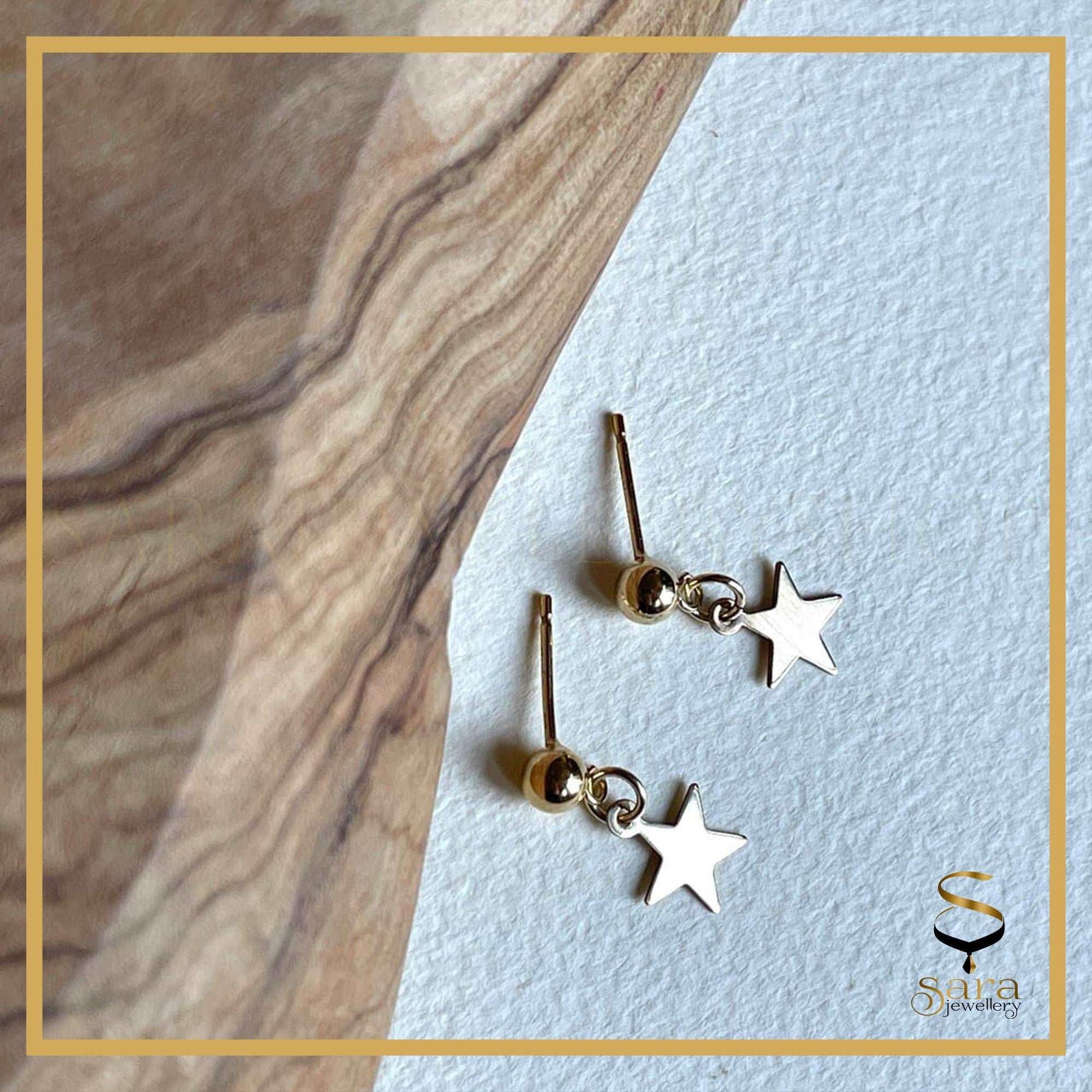 Dainty gold Stud star Earrings| Gold ball stud earrings with star charms| 14k gold filled earrings sjewellery|sara jewellery shop toronto