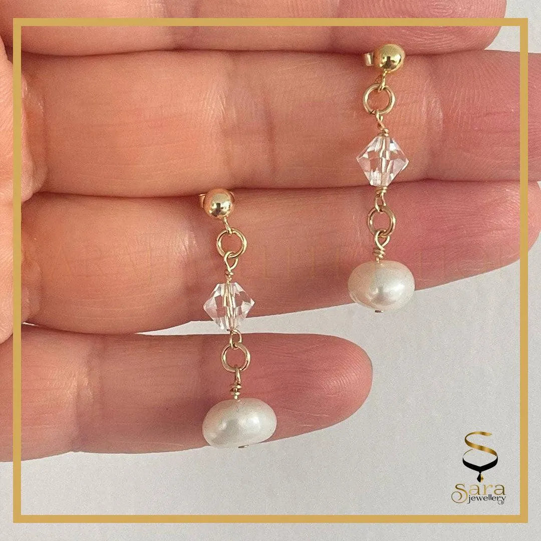 Drop Gold Pearl Earrings, Ball Stud Earrings, Dangle Earrings sjewellery|sara jewellery shop toronto