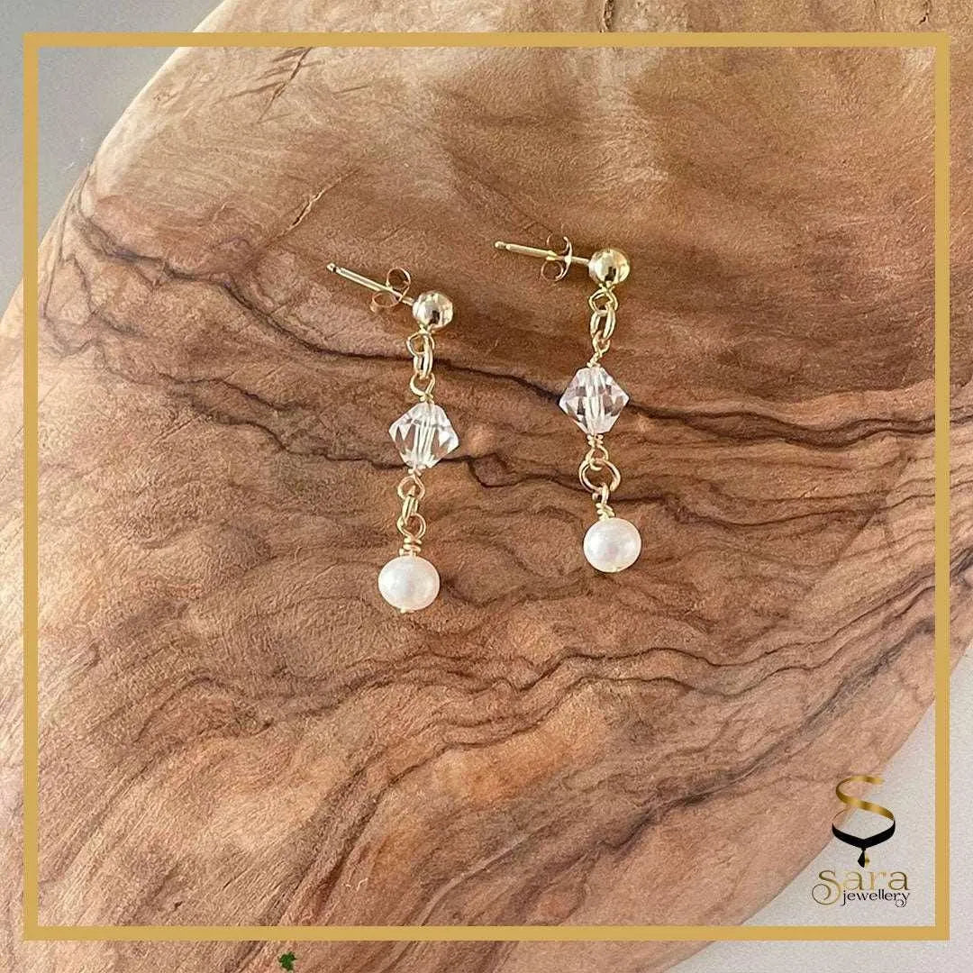 Drop Gold Pearl Earrings, Ball Stud Earrings, Dangle Earrings sjewellery|sara jewellery shop toronto