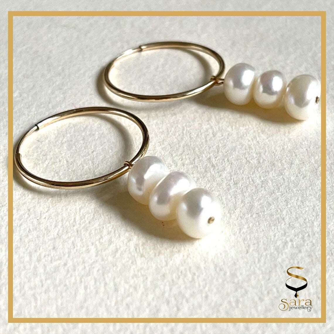 Drop pearl earrings| Drop pearl with gold hoop earrings| Gold hoop earrings sjewellery|sara jewellery shop toronto