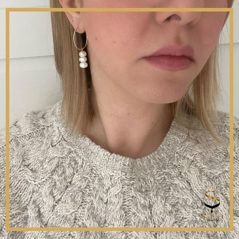 Drop pearl earrings| Drop pearl with gold hoop earrings| Gold hoop earrings sjewellery|sara jewellery shop toronto